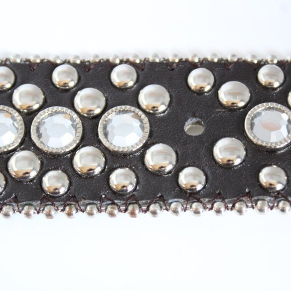 Western Women's Belt Brown Leather Square Rhinestone Conchos And Crystal Bling ~ - Picture 6 of 11